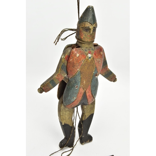 218 - FOLK ART, a 19th century polychrome painted pine Jumping Jack Harlequin toy, carved and decorated to... 