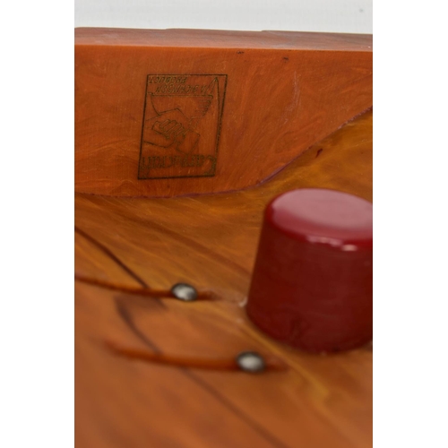 242 - THREE PIECES OF ART DECO CARVACRAFT DESK ACCESSORIES IN AMBER BAKELITE, comprising a desk stand fitt... 