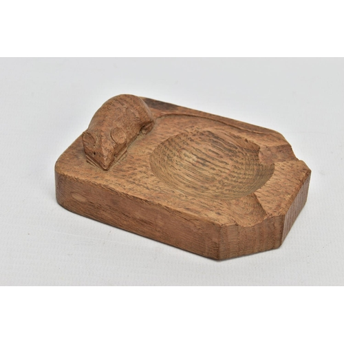 251 - A ROBERT THOMPSON OF KILBURN MOUSEMAN OAK ASHTRAY, carved with signature mouse, length 10cm x width ... 