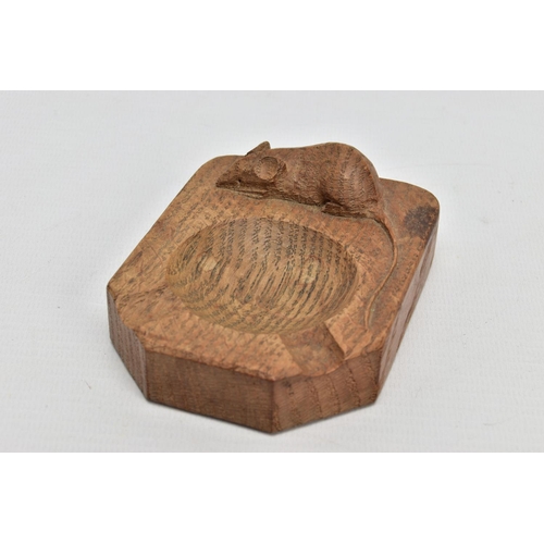 251 - A ROBERT THOMPSON OF KILBURN MOUSEMAN OAK ASHTRAY, carved with signature mouse, length 10cm x width ... 