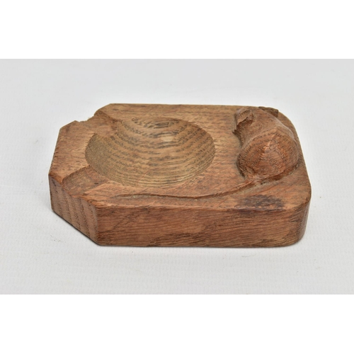 251 - A ROBERT THOMPSON OF KILBURN MOUSEMAN OAK ASHTRAY, carved with signature mouse, length 10cm x width ... 