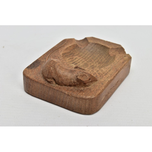 251 - A ROBERT THOMPSON OF KILBURN MOUSEMAN OAK ASHTRAY, carved with signature mouse, length 10cm x width ... 