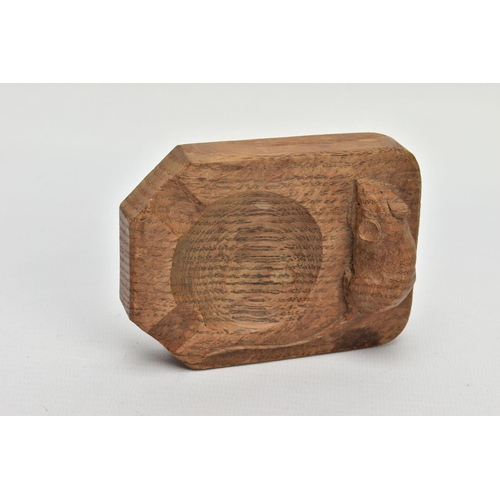 251 - A ROBERT THOMPSON OF KILBURN MOUSEMAN OAK ASHTRAY, carved with signature mouse, length 10cm x width ... 