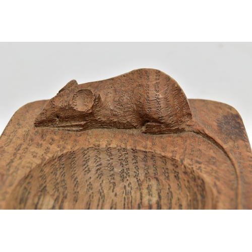 251 - A ROBERT THOMPSON OF KILBURN MOUSEMAN OAK ASHTRAY, carved with signature mouse, length 10cm x width ... 