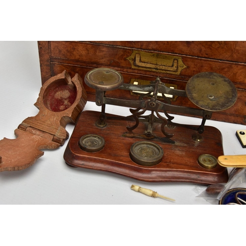 253 - A VICTORIAN BURR WALNUT RECTANGULAR APOTHECARIES BOX, the hinged cover with leather lined interior b... 