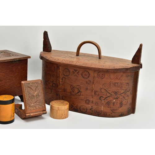 258 - A LATE 19TH CENTURY SCANDANAVIAN OR EASTERN EUROPEAN BENTWOOD TINE OR SVEPASK TOGETHER WITH A SMALL ... 