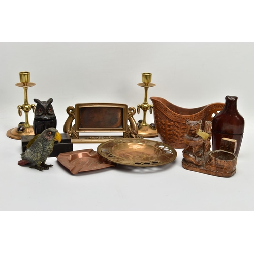 259 - A COLLECTION OF 19TH AND EARLY 20TH CENTURY TREEN, METALWARE, ETC, comprising an Art Nouveau bronze ... 