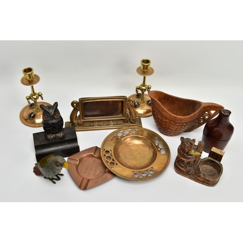 259 - A COLLECTION OF 19TH AND EARLY 20TH CENTURY TREEN, METALWARE, ETC, comprising an Art Nouveau bronze ... 