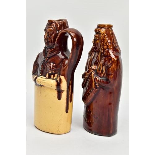 264 - A 19TH CENTURY JOSEPH THOMPSON HARTSHORNE POTTERY TREACLE GLAZED BROUGHAM REFORM CORDIAL FLASK, mode... 