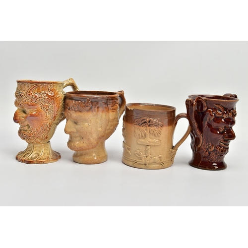 267 - A VICTORIAN TREACLE GLAZED LOVING CUP, decorated in relief with bust of Nelson, fighting dogs and ta... 