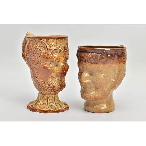 267 - A VICTORIAN TREACLE GLAZED LOVING CUP, decorated in relief with bust of Nelson, fighting dogs and ta... 