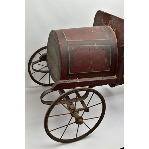 269 - A WOODEN BODIED PEDAL CAR, early 20th Century, open body in the style of a Edwardian saloon with cur... 