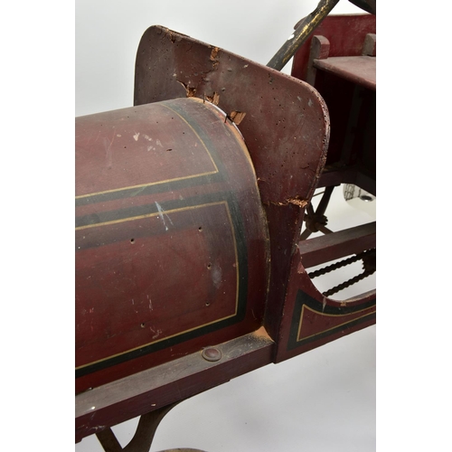 269 - A WOODEN BODIED PEDAL CAR, early 20th Century, open body in the style of a Edwardian saloon with cur... 