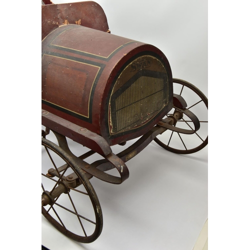 269 - A WOODEN BODIED PEDAL CAR, early 20th Century, open body in the style of a Edwardian saloon with cur... 