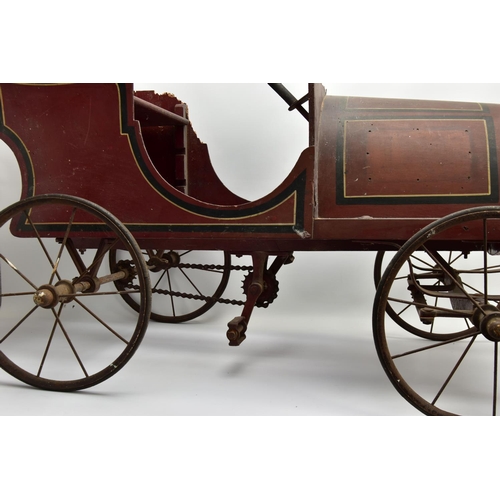 269 - A WOODEN BODIED PEDAL CAR, early 20th Century, open body in the style of a Edwardian saloon with cur... 