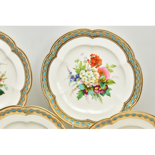 273 - A VICTORIAN PORCELAIN HAND PAINTED PART DESSERT SERVICE, comprising three comports and nine dessert ... 