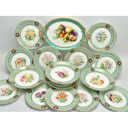 274 - A VICTORIAN COALPORT TWIN HANDLED OVAL PLATTER AND A VICTORIAN PORCELAIN PART DESSERT SERVICE, the C... 