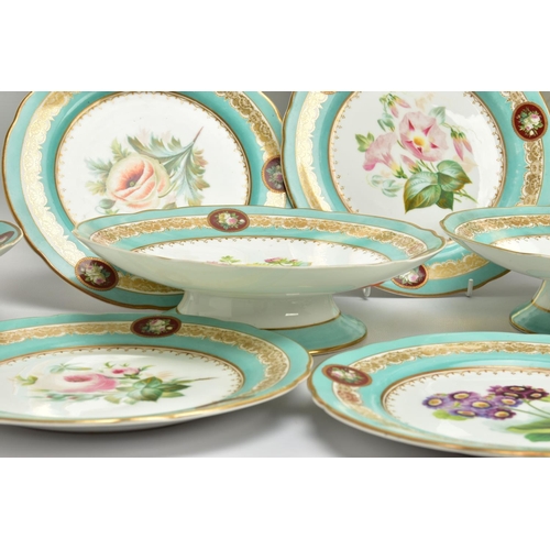 274 - A VICTORIAN COALPORT TWIN HANDLED OVAL PLATTER AND A VICTORIAN PORCELAIN PART DESSERT SERVICE, the C... 