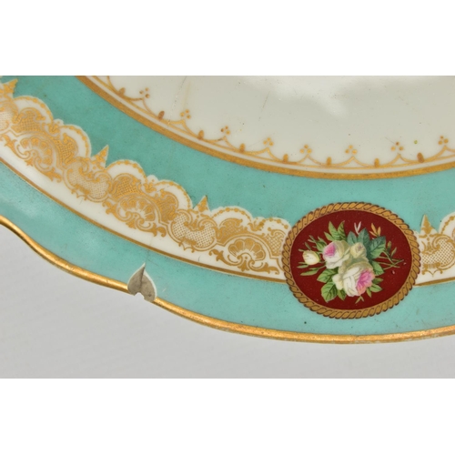 274 - A VICTORIAN COALPORT TWIN HANDLED OVAL PLATTER AND A VICTORIAN PORCELAIN PART DESSERT SERVICE, the C... 