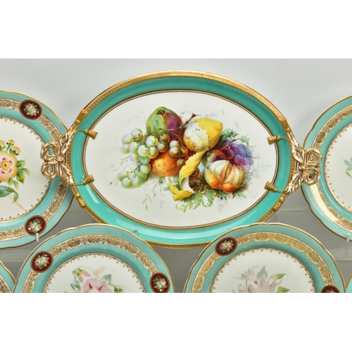 274 - A VICTORIAN COALPORT TWIN HANDLED OVAL PLATTER AND A VICTORIAN PORCELAIN PART DESSERT SERVICE, the C... 