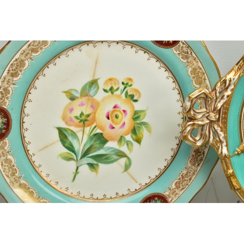 274 - A VICTORIAN COALPORT TWIN HANDLED OVAL PLATTER AND A VICTORIAN PORCELAIN PART DESSERT SERVICE, the C... 