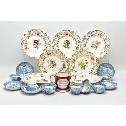 275 - A GROUP OF LATE 18TH AND 19TH CENTURY BRITISH PORCELAIN TEA AND DESSERT WARES, ETC, comprising  Staf... 