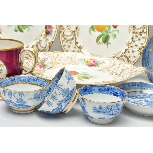 275 - A GROUP OF LATE 18TH AND 19TH CENTURY BRITISH PORCELAIN TEA AND DESSERT WARES, ETC, comprising  Staf... 