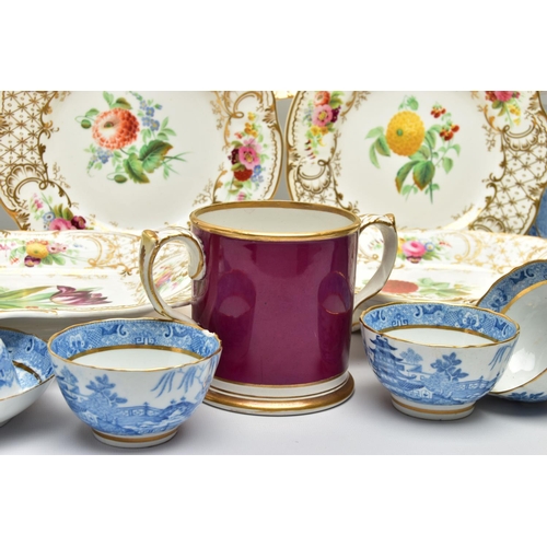 275 - A GROUP OF LATE 18TH AND 19TH CENTURY BRITISH PORCELAIN TEA AND DESSERT WARES, ETC, comprising  Staf... 