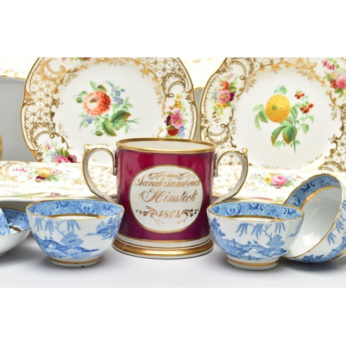 275 - A GROUP OF LATE 18TH AND 19TH CENTURY BRITISH PORCELAIN TEA AND DESSERT WARES, ETC, comprising  Staf... 