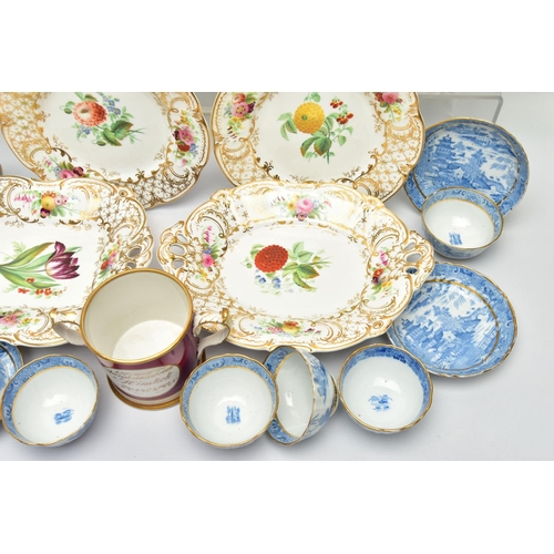 275 - A GROUP OF LATE 18TH AND 19TH CENTURY BRITISH PORCELAIN TEA AND DESSERT WARES, ETC, comprising  Staf... 