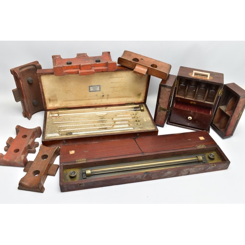 287 - A VICTORIAN MAHOGANY TRAVELLING APOTHECARY'S BOX AND OTHER SCIENTIFIC EQUIPMENT AND APPARATUS, compr... 