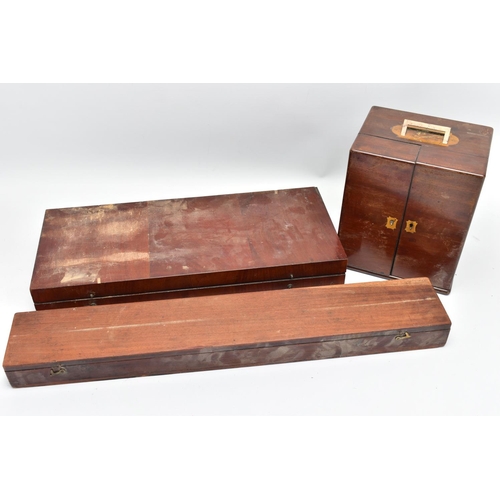 287 - A VICTORIAN MAHOGANY TRAVELLING APOTHECARY'S BOX AND OTHER SCIENTIFIC EQUIPMENT AND APPARATUS, compr... 