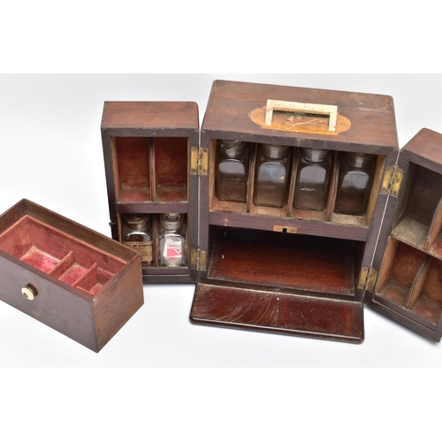 287 - A VICTORIAN MAHOGANY TRAVELLING APOTHECARY'S BOX AND OTHER SCIENTIFIC EQUIPMENT AND APPARATUS, compr... 