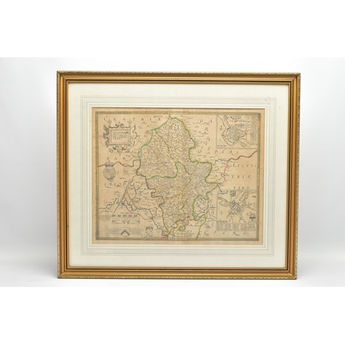 290 - STAFFORDSHIRE, CHRISTOPHER SAXTON & PHILIP LEA, a 17th Century map with plans of Stafford and Lichfi... 