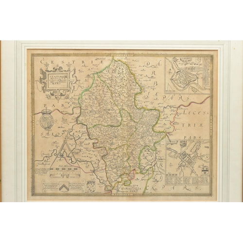 290 - STAFFORDSHIRE, CHRISTOPHER SAXTON & PHILIP LEA, a 17th Century map with plans of Stafford and Lichfi... 