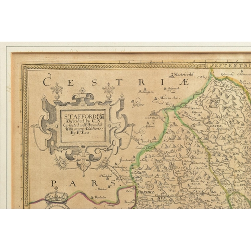 290 - STAFFORDSHIRE, CHRISTOPHER SAXTON & PHILIP LEA, a 17th Century map with plans of Stafford and Lichfi... 