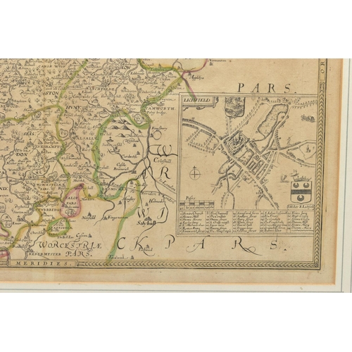 290 - STAFFORDSHIRE, CHRISTOPHER SAXTON & PHILIP LEA, a 17th Century map with plans of Stafford and Lichfi... 