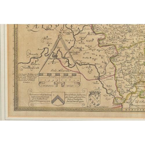 290 - STAFFORDSHIRE, CHRISTOPHER SAXTON & PHILIP LEA, a 17th Century map with plans of Stafford and Lichfi... 