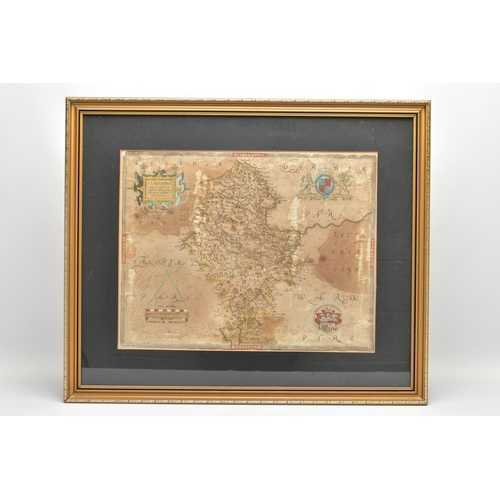 291 - STAFFORDSHIRE, CHRISTOPHER SAXTON MAP CIRCA 1577, hand coloured and trimmed, edges visible inside th... 