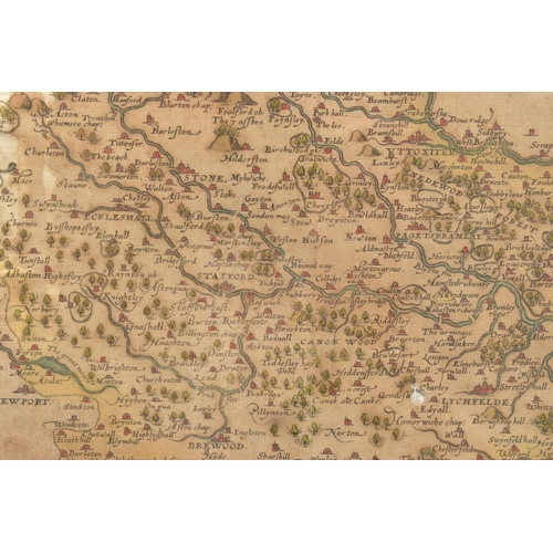 291 - STAFFORDSHIRE, CHRISTOPHER SAXTON MAP CIRCA 1577, hand coloured and trimmed, edges visible inside th... 