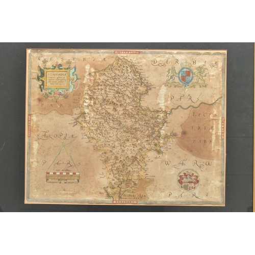 291 - STAFFORDSHIRE, CHRISTOPHER SAXTON MAP CIRCA 1577, hand coloured and trimmed, edges visible inside th... 