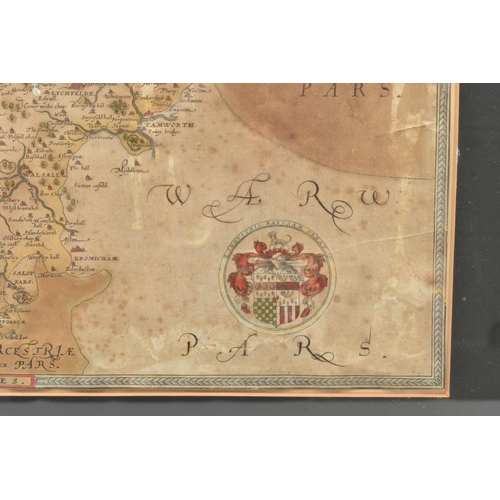 291 - STAFFORDSHIRE, CHRISTOPHER SAXTON MAP CIRCA 1577, hand coloured and trimmed, edges visible inside th... 