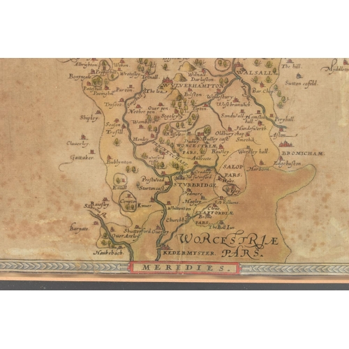 291 - STAFFORDSHIRE, CHRISTOPHER SAXTON MAP CIRCA 1577, hand coloured and trimmed, edges visible inside th... 