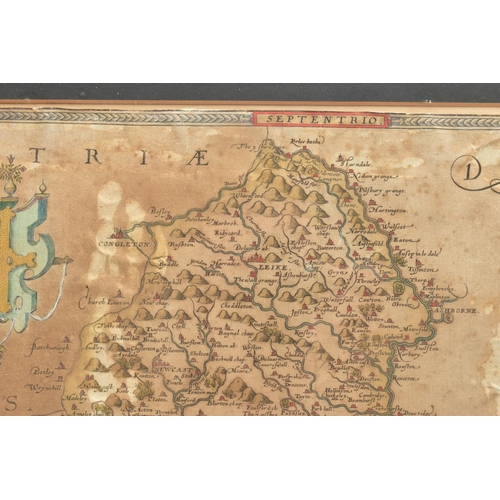 291 - STAFFORDSHIRE, CHRISTOPHER SAXTON MAP CIRCA 1577, hand coloured and trimmed, edges visible inside th... 