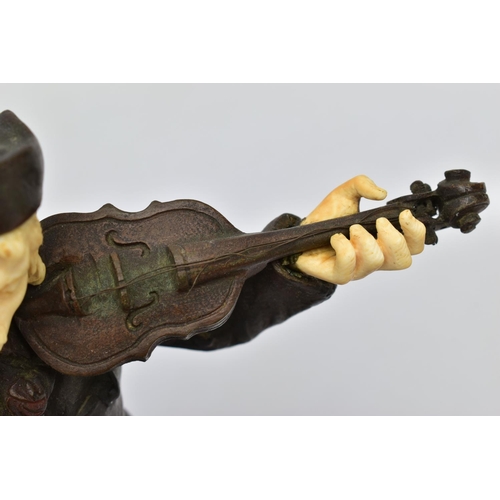 294 - DOMINIQUE ALONZO (FL. 1910-1930) A PATINATED BRONZE AND IVORY FIGURE OF A MALE VIOLINIST, posed stan... 