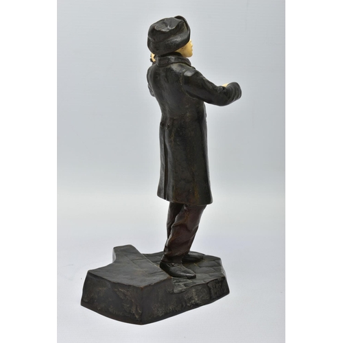 294 - DOMINIQUE ALONZO (FL. 1910-1930) A PATINATED BRONZE AND IVORY FIGURE OF A MALE VIOLINIST, posed stan... 