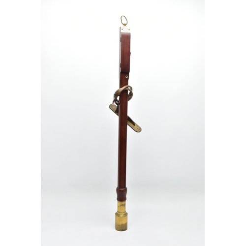 296 - AN EARLY 19TH CENTURY MAHOGANY AND BRASS MARINE STICK BAROMETER BY BARRAUDS OF LONDON, brass hanging... 