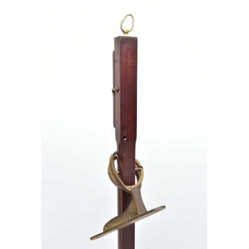 296 - AN EARLY 19TH CENTURY MAHOGANY AND BRASS MARINE STICK BAROMETER BY BARRAUDS OF LONDON, brass hanging... 