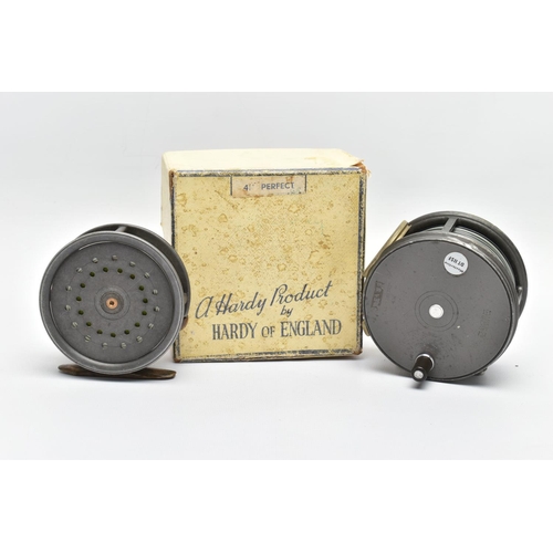 304 - A BOXED HARDY THE PERFECT 4 1/4 INCH SALMON FLY REEL, bears Masterline DT 11SF label and outline of ... 