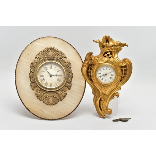 307 - A LATE 19TH CENTURY FRENCH MINIATURE ORMOLU CARTEL CLOCK, enamel 4cm dial with Roman and Arabic nume... 